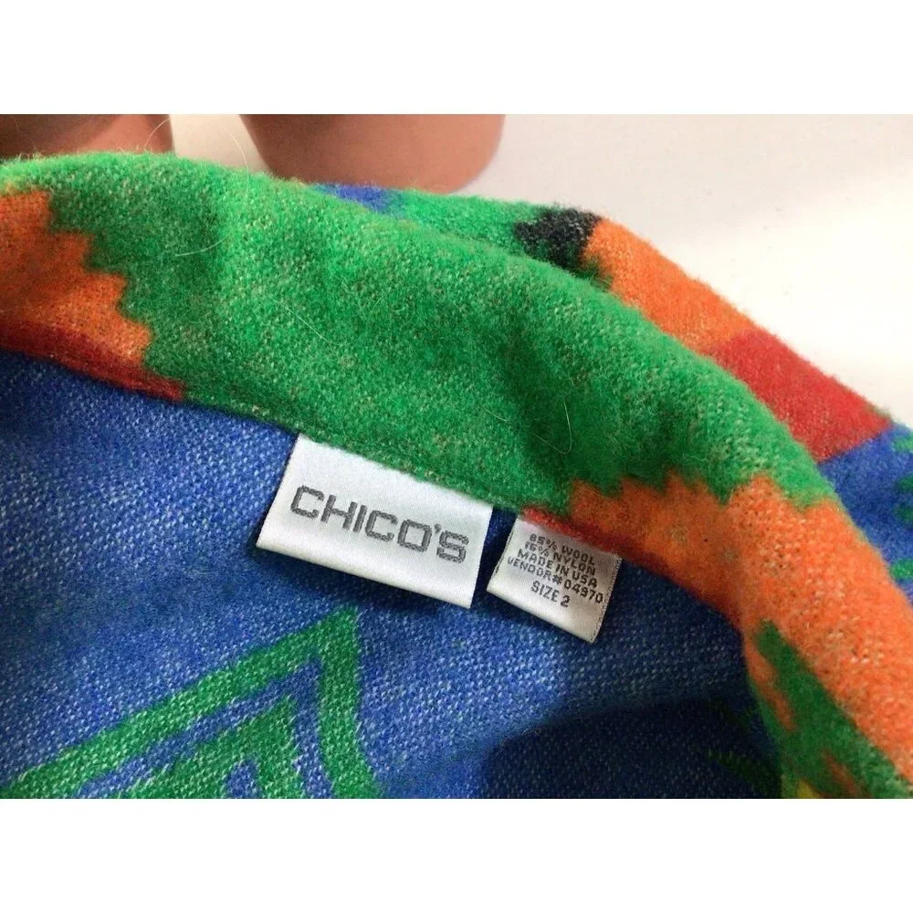 Chico's Multicolor Geometric Wool-Blend Pea Coat in Green - Picture 5 of 7